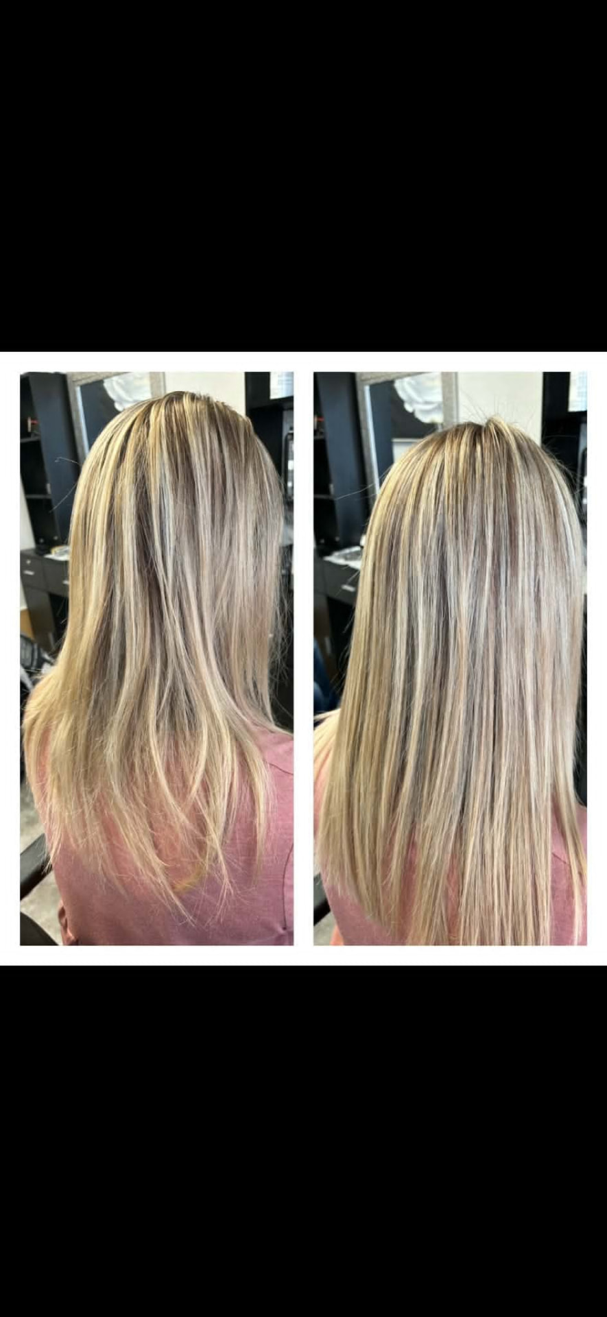 Before and after: dimensional blonde highlights on long hair